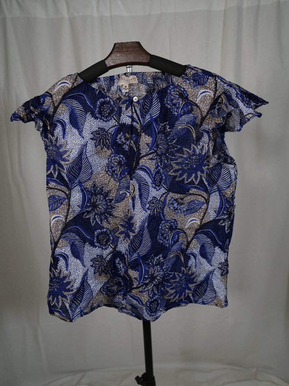 Philosophy Floral Flutter Sleeve Cotton Blouse M Blue Boho Cottagecore